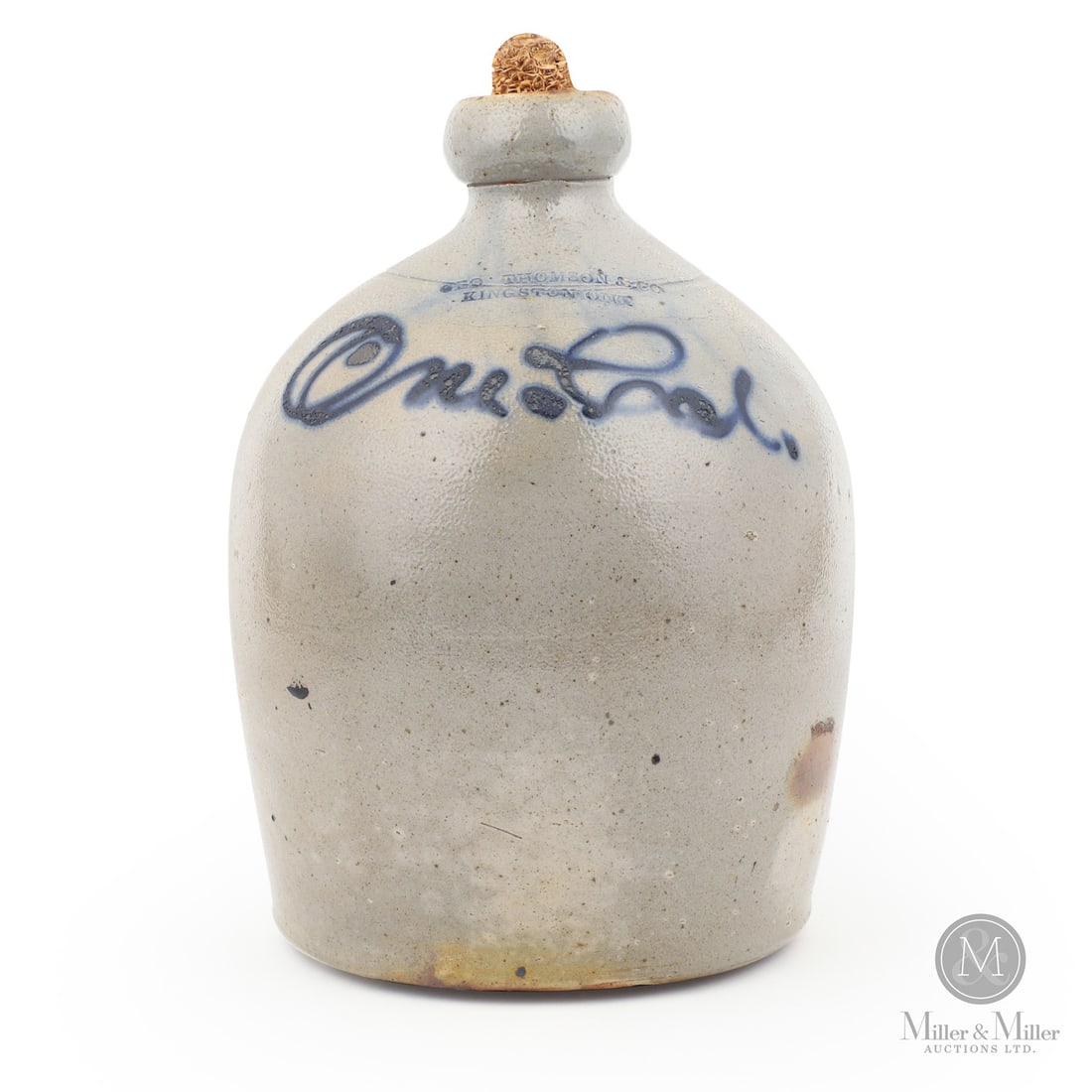 Thomson & Co., Kingston, 1 Gal Jug: Size 10 3/4" x 7 3/4" (Base diameter). Medium Stoneware.
