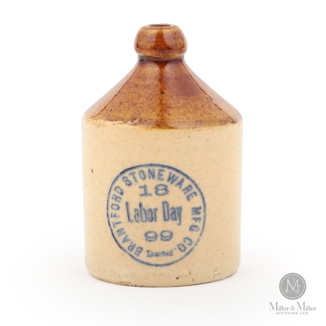 Brantford Stoneware, Mini Jug: Size 3" x 1 7/8" base diameter. Medium Stoneware.