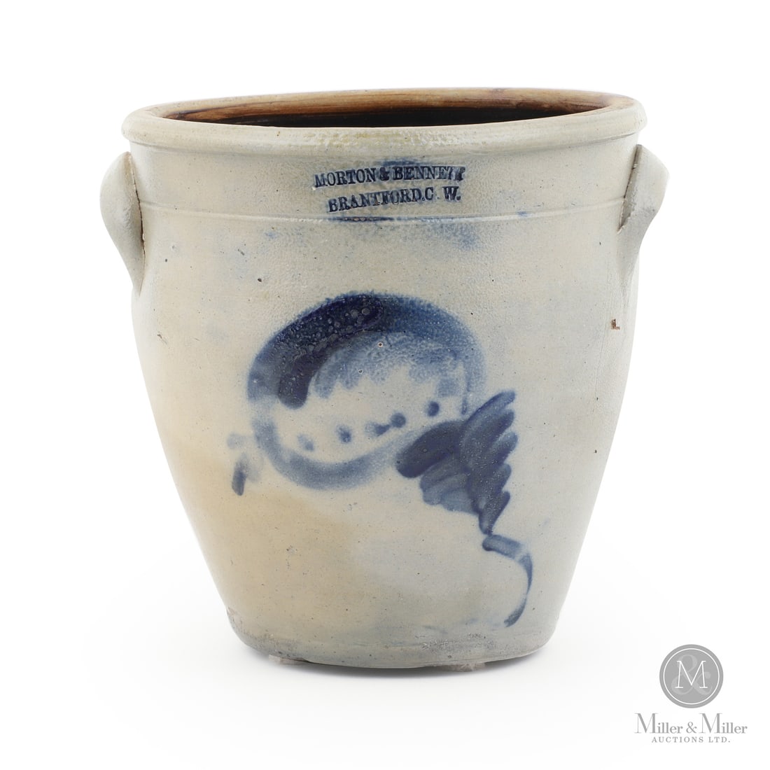 Morton & Bennett, Brantford CW, 1 Gal Cream Crock: Size 8 1/2" x 5" (Base diameter). Medium Stoneware.