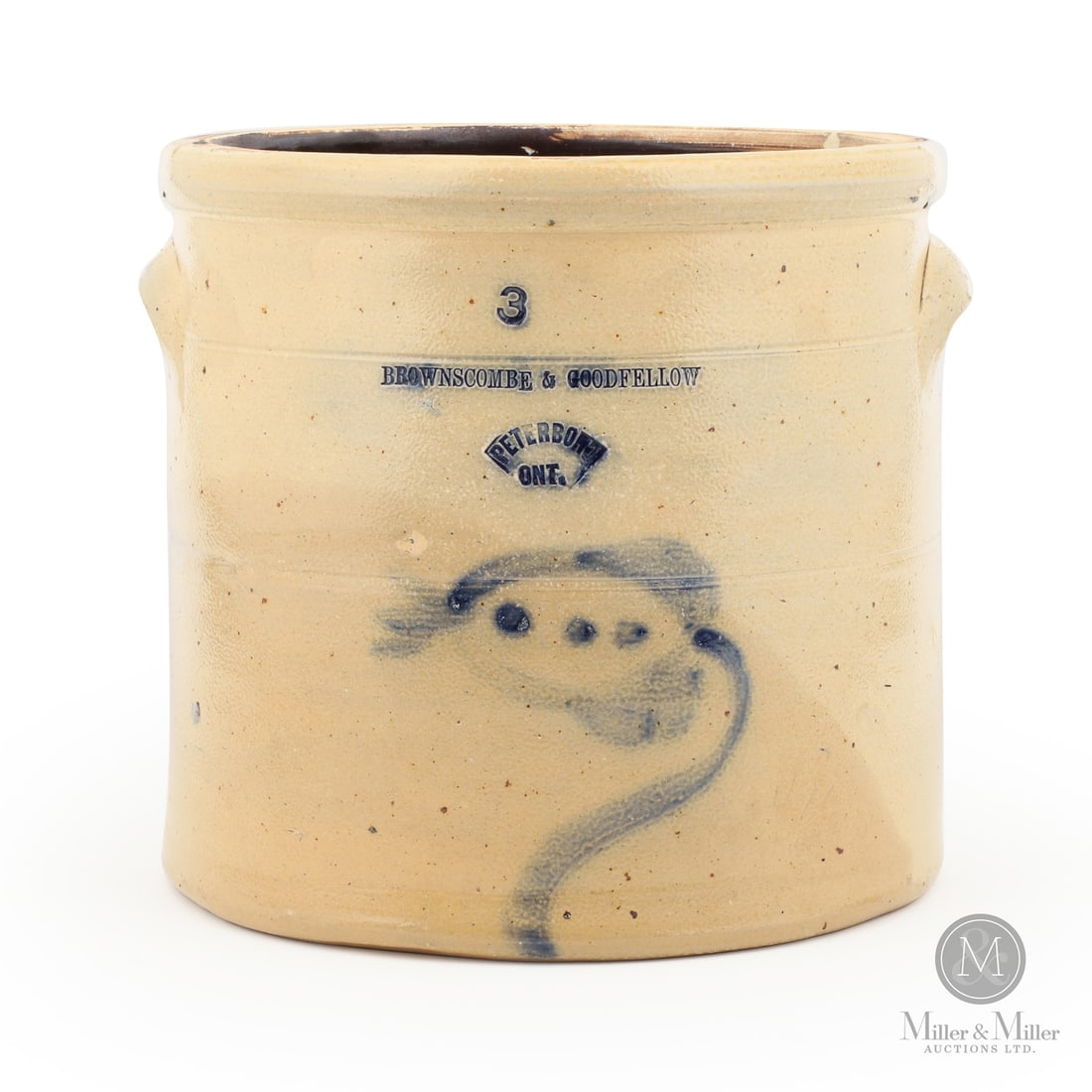 Brownscombe & Goodfellow, Peterborough, 3 Gal Cream Crock: Size 10 1/2" x 11" (diameter across rim). Medium Stoneware.