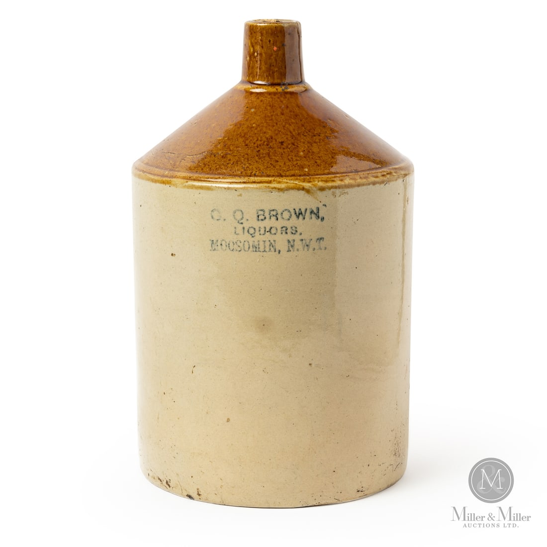 Brown, Moosomin NWT 2 Gal Jug: Size 12" x 7" dia. Medium Stoneware.