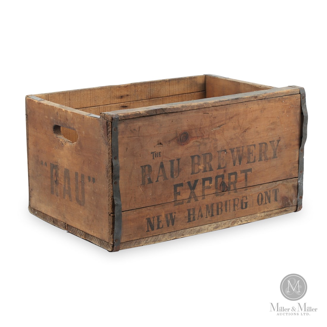 Rau Brewery, New Hamburg Crate: Size 12" x 21.5" x 15". Medium Wood.