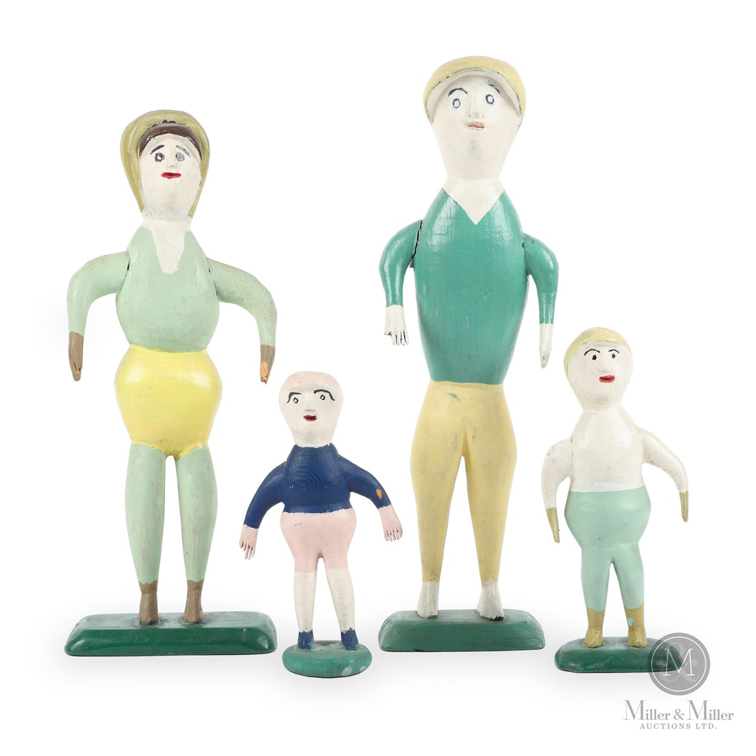 Charlie Tanner Family Group: Eagle Head, Nova Scotia. C.1975. Painted wood. Full of character and getting at Tanner's evolved form, this family group of Tanners is similar in form to "Two Figures" in the Charlie Tanner 1904-1982 