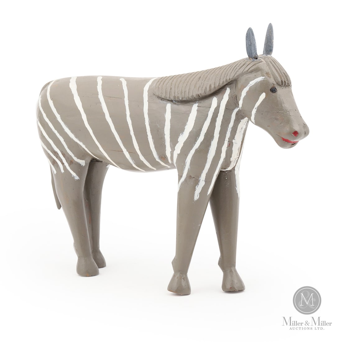 Philippe Roy Zebra: Saint-Philémon, Québec. C. 1965. Painted wood. Philippe Roy carvings are exceptionally scarce, with relatively few documented examples appearing publicly or at auction. His work occupies a distincti