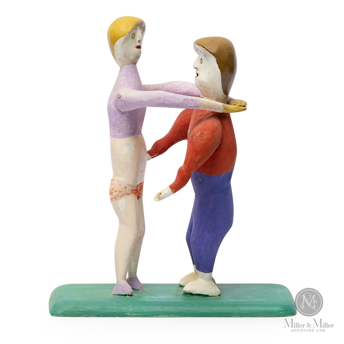 Charlie Tanner Hugging Couple: Eagle Head, Nova Scotia. Mid 1970s. Painted wood. This unsigned and undated carving by Charlie Tanner depicts a couple in the midst of an embrace. The state of undress of the female gives the piece