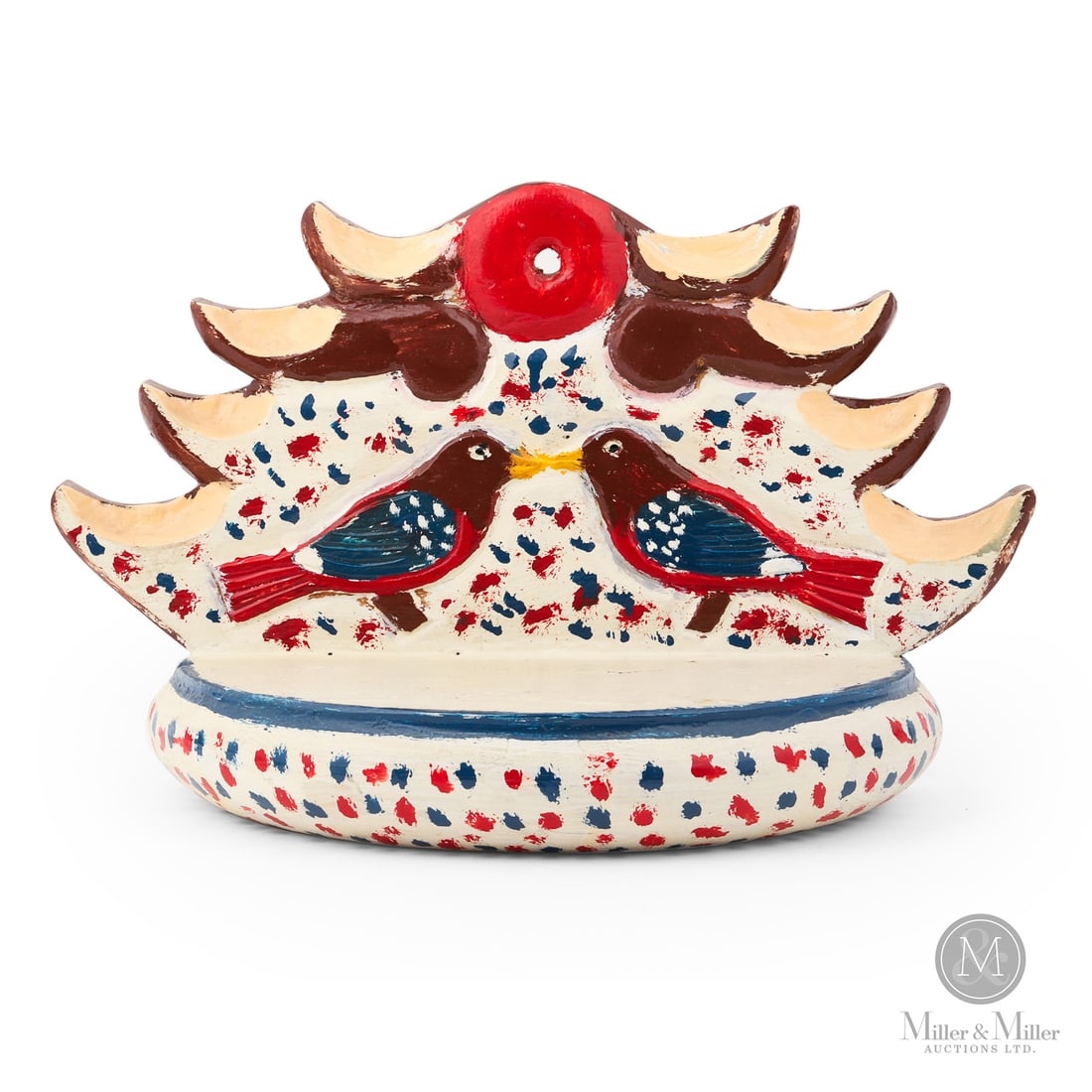 Wilfrid Richard Decorated Wall Shelf: Saint-Ubalde, Portneuf, Québec. C. 1970. Painted wood. This whimsical shelf by Wilfrid Richard demonstrates the artist’s remarkable ability to transform functional objects into lively works of