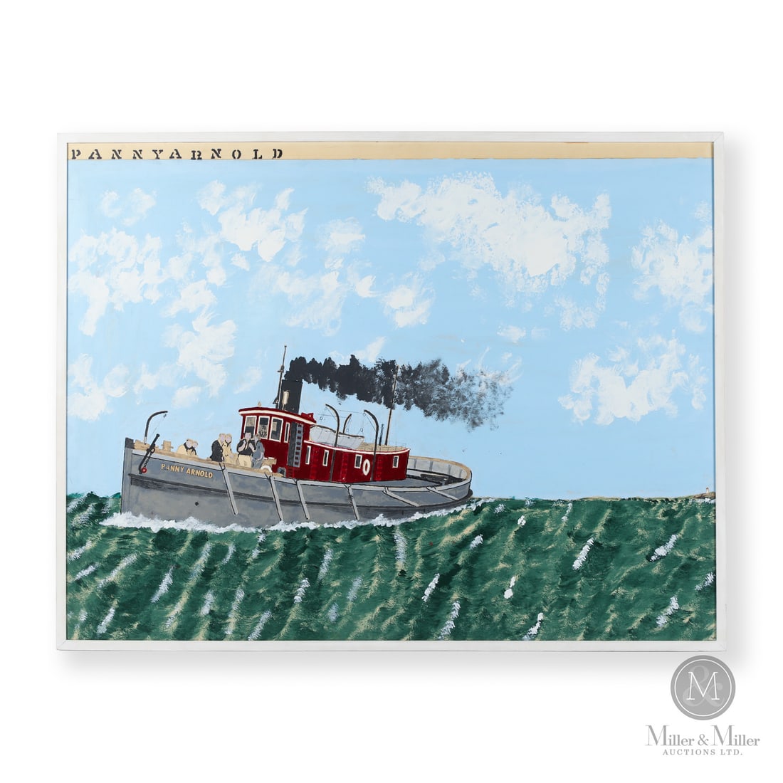 Angus Trudeau "Panny Arnold": Manitoulin Island, Ontario. C.1980. Glossy paint with ink, graphite and collage on card. This work belongs to a series executed by Angus Trudeau between approximately 1976–1982, celebrating the vess