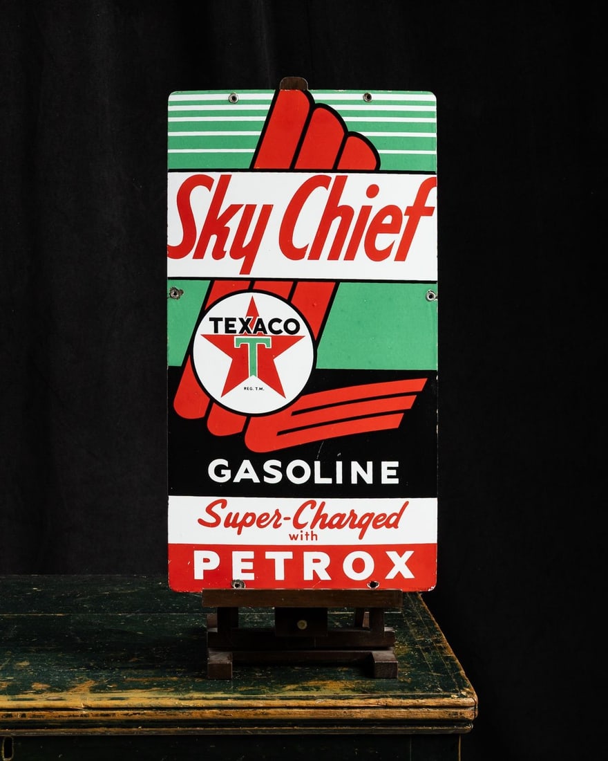 Texaco Sky Chief "Super-Charged With Petrox" Pump Sign - 2