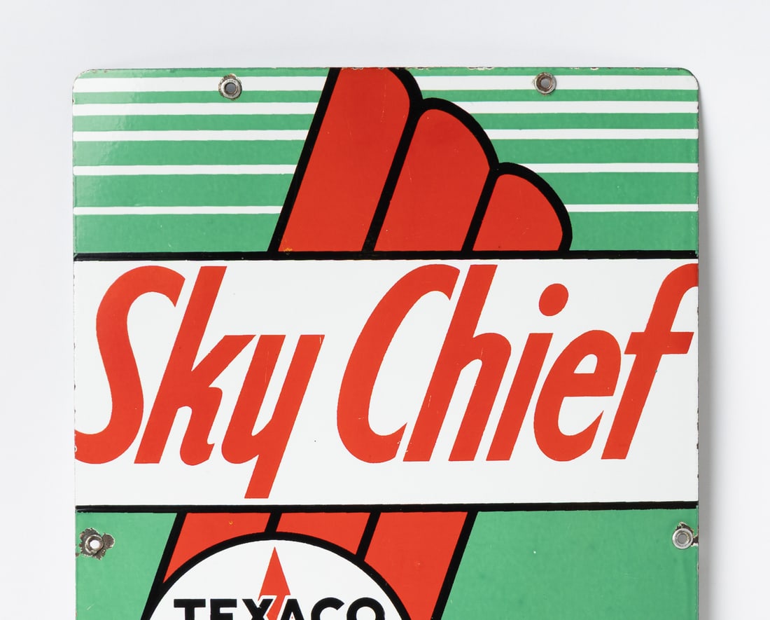 Texaco Sky Chief "Super-Charged With Petrox" Pump Sign - 3
