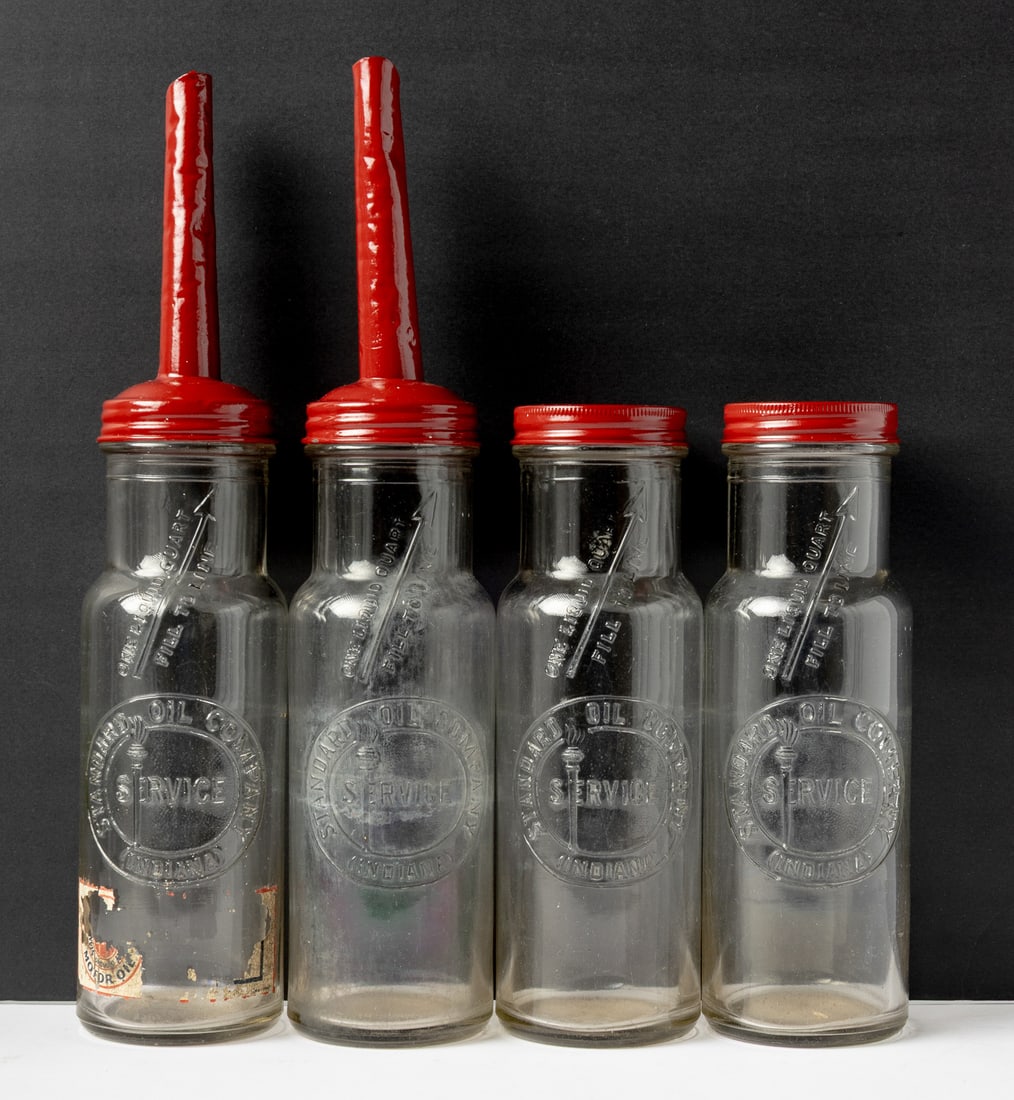Standard Oil Quart Bottles in 8-Bottle Wire Carrier - 11