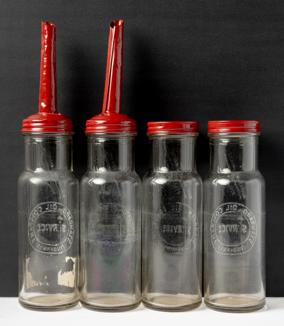 Standard Oil Quart Bottles in 8-Bottle Wire Carrier - 12