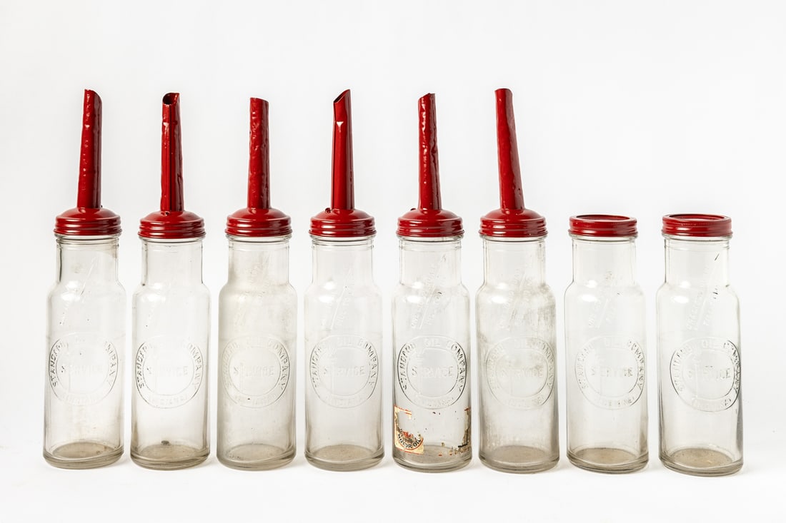 Standard Oil Quart Bottles in 8-Bottle Wire Carrier - 5