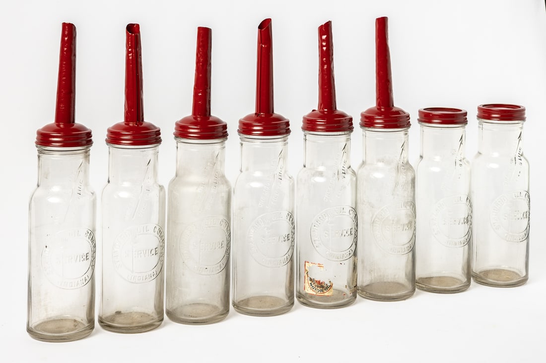 Standard Oil Quart Bottles in 8-Bottle Wire Carrier - 6