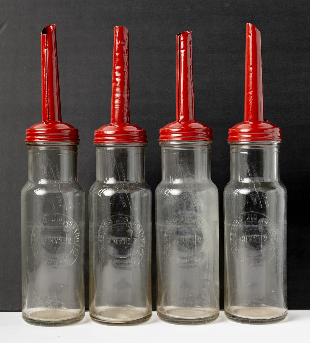 Standard Oil Quart Bottles in 8-Bottle Wire Carrier - 8