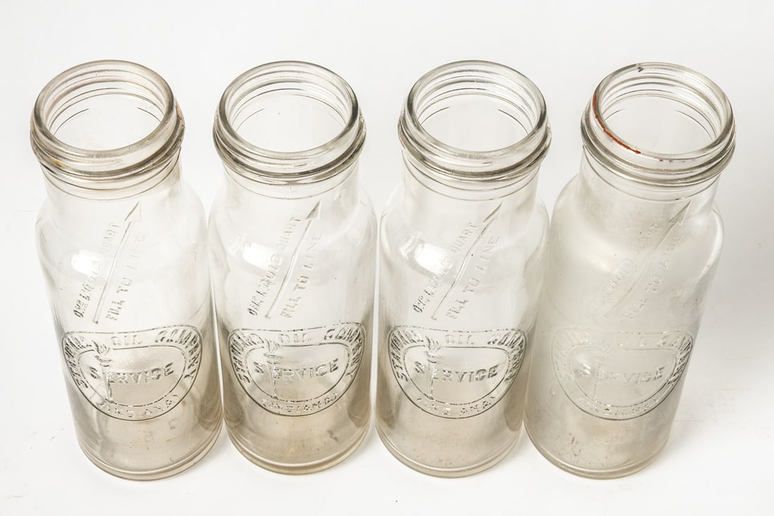 Standard Oil Quart Bottles in 8-Bottle Wire Carrier - 9