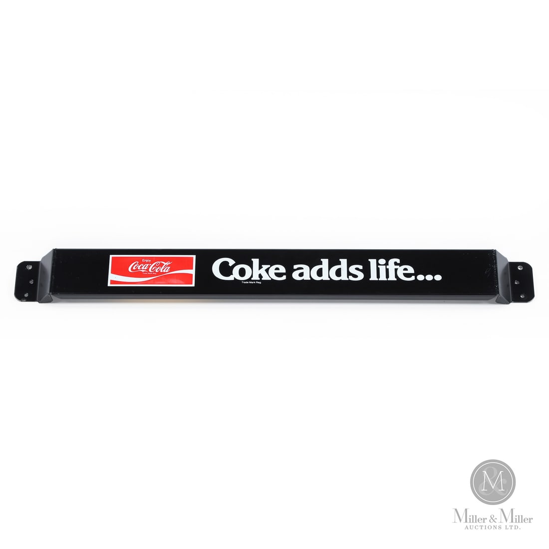 Coca-Cola "Coke Adds Life" Push Bar: 1976 Single-sided painted metal (SSPM). Excellent colour and gloss. Minor edge nicks. Authenticated by The Authentication Company (TAC #501553). All items are guaranteed authentic by Miller & Miller