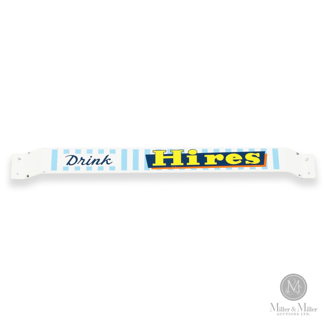 Drink Hires Push Bar: 1955. Single-sided tin (SST). Excellent colour and gloss. Minor paint nicks to margins and both ends. Pinpoint paint nicks to field. Authenticated by The Authentication Company (TAC #501554). All