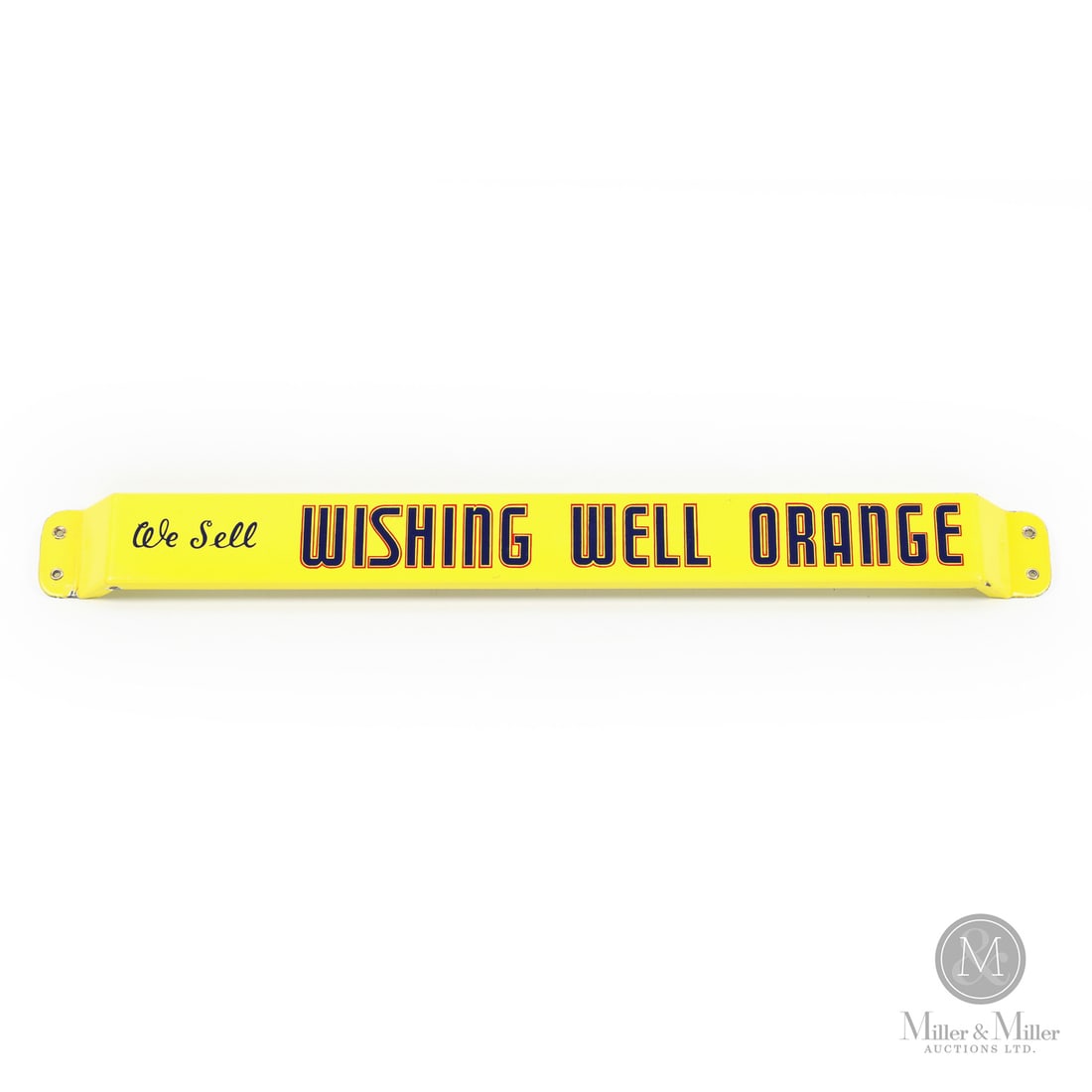 Wishing Well Orange Push Bar: 1951. Double-sided porcelain (DSP). Style indicates P & M manufacturing. Wishing Well commissioned two versions of this push bar, one with a stacking script and one with a side-by-side script for