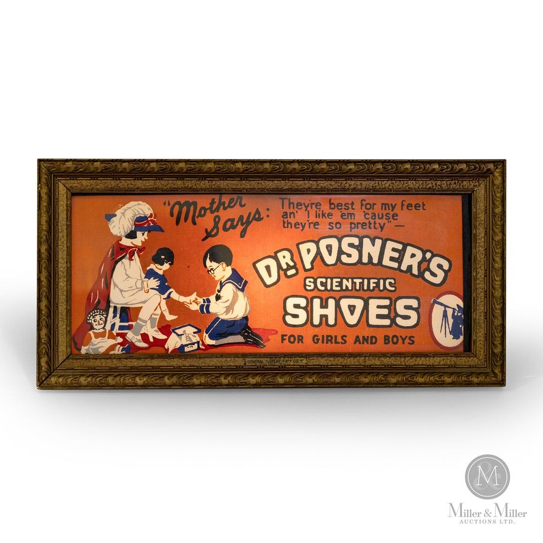 Dr. Posner's Scientific Shoes Backlit Display: 1930s. Reverse on glass. The General Display Case Company, New York was founded in 1924. It specialized in fixtures and displays like this illuminated counter sign featuring Dr. Posner's Scientific