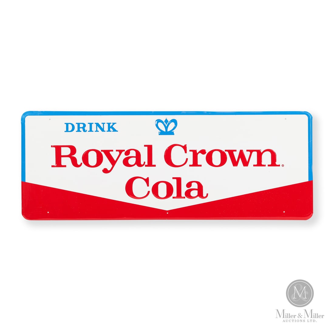 Royal Crown Cola Door Kick Sign: 1955-1968. Single-sided tin (SST). Embossed. Authenticated by The Authentication Company (TAC #501540). All items are guaranteed authentic by Miller & Miller Auctions. All purchases are eligible for