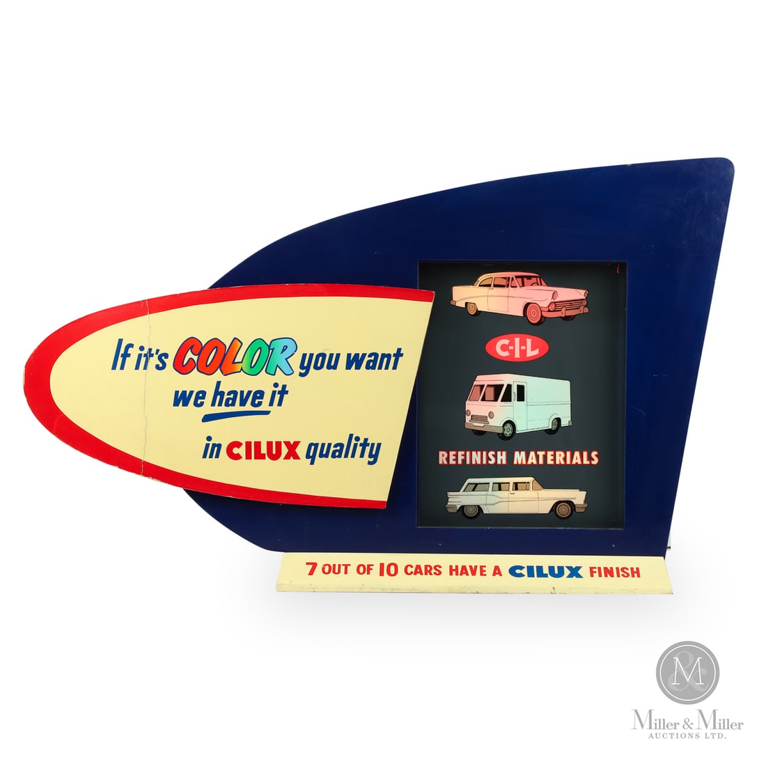 CIL Cilux Motion Lamp Display: 1955-1958. Single-sided cardboard (SSC). Die-cut. Cilux was a line of high-gloss enamel paints produced by Canadian Industries Limited (CIL). This is a classic example of "Op Art" (optical art) that