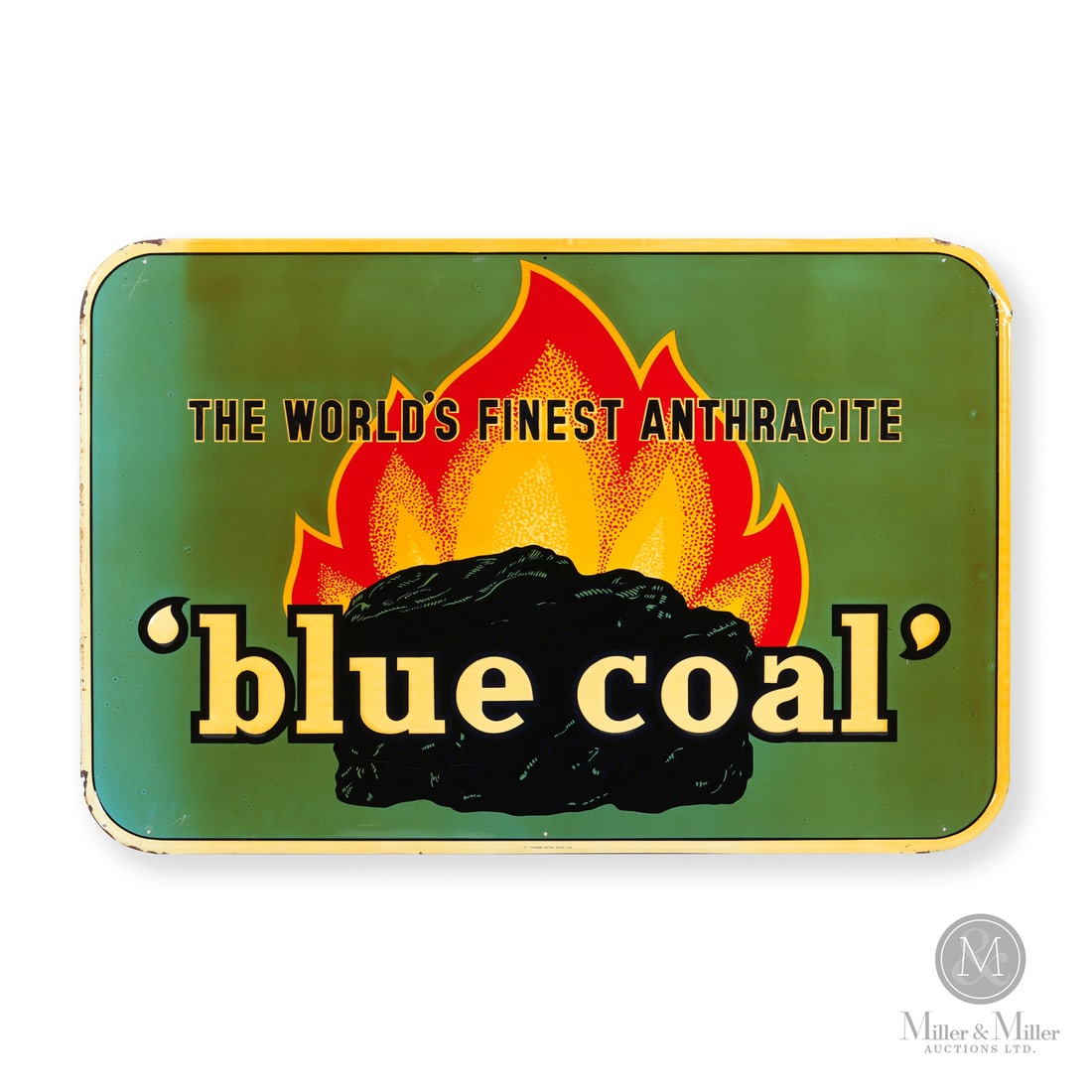 "Blue Coal" Anthracite Sign: 1946-1953. Single-sided tin (SST). Embossed. Authenticated by The Authentication Company (TAC #402520). All items are guaranteed authentic by Miller & Miller Auctions. All purchases are eligible for f