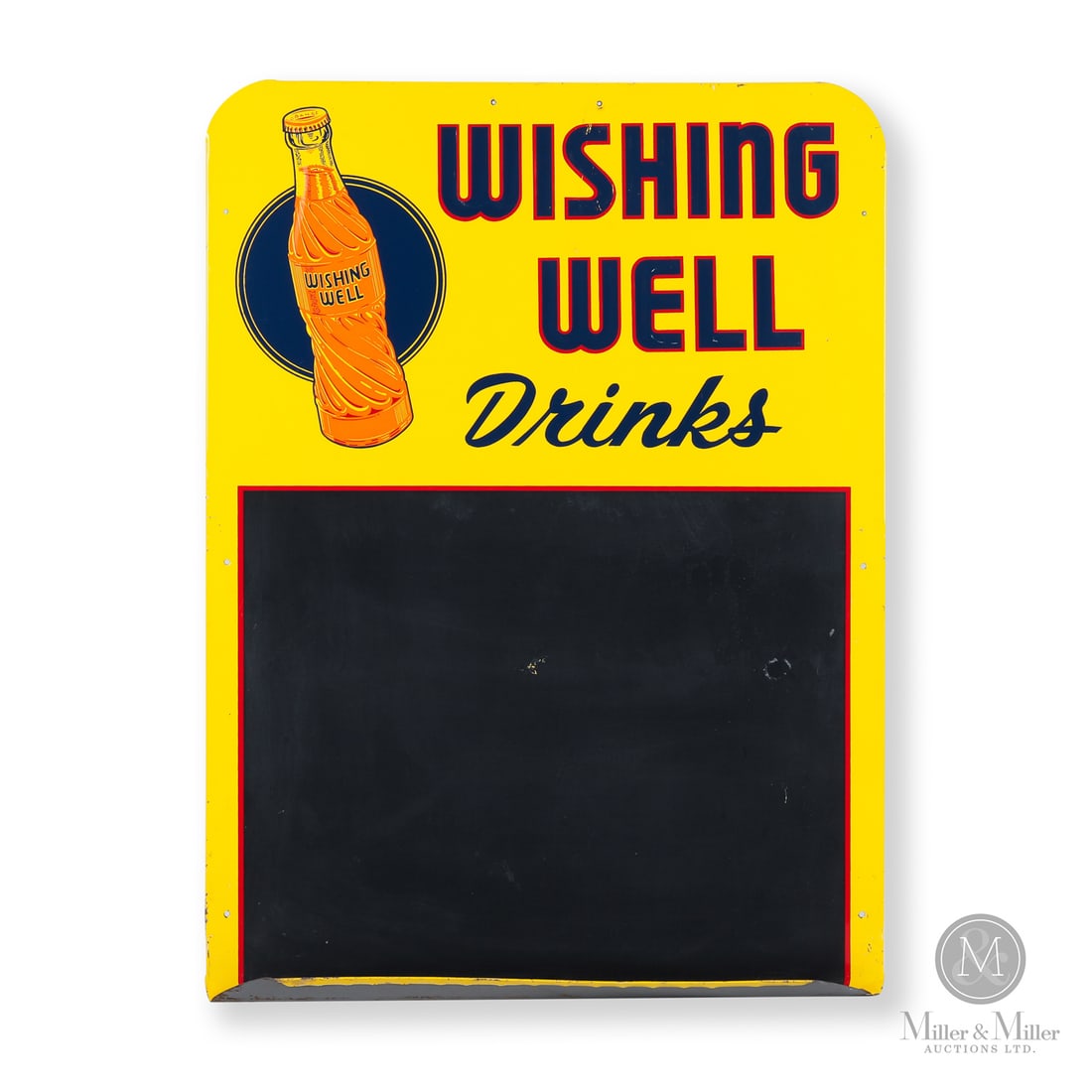 Wishing Well Menu Board: 1961. Single-sided tin (SST). Embossed. Excellent colour and gloss. Pinpoint nicks in margins. Minor creases and bends, particularly at the right edge. Lower edge formed upward to hold chalk (other
