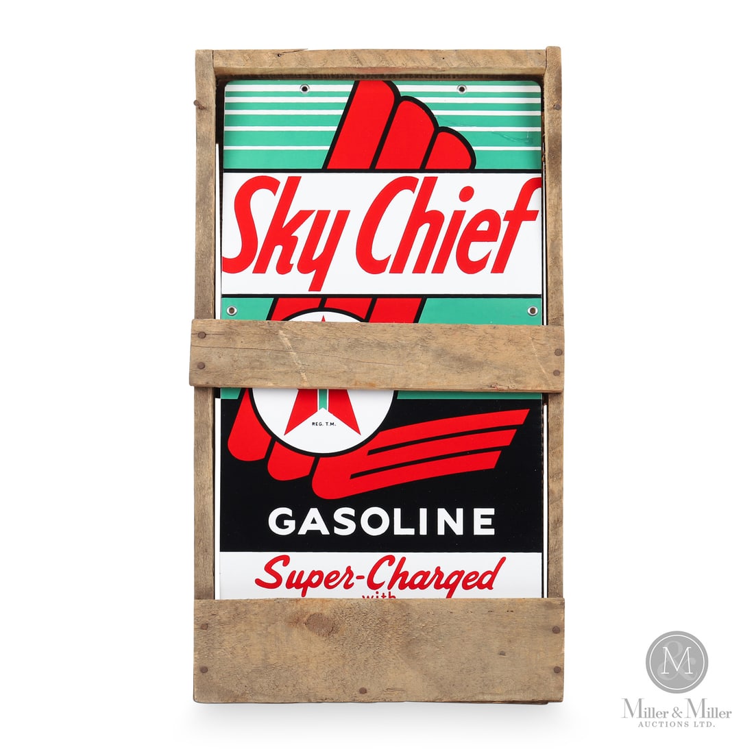 Texaco Sky Chief "Super-Charged With Petrox" Pump Sign With Original Crate (1 of 12)