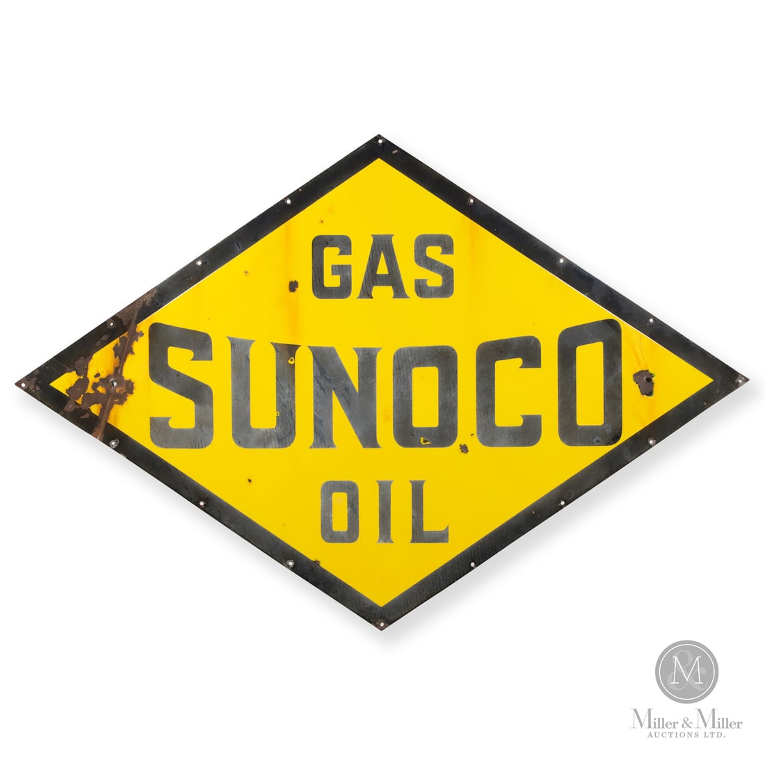 Sunoco Service Station Sign: 1920s - 1930s. Single-sided porcelain (SSP). Die-cut. Authenticated by The Authentication Company (TAC #7.75). All items are guaranteed authentic by Miller & Miller Auctions. All purchases are eligibl