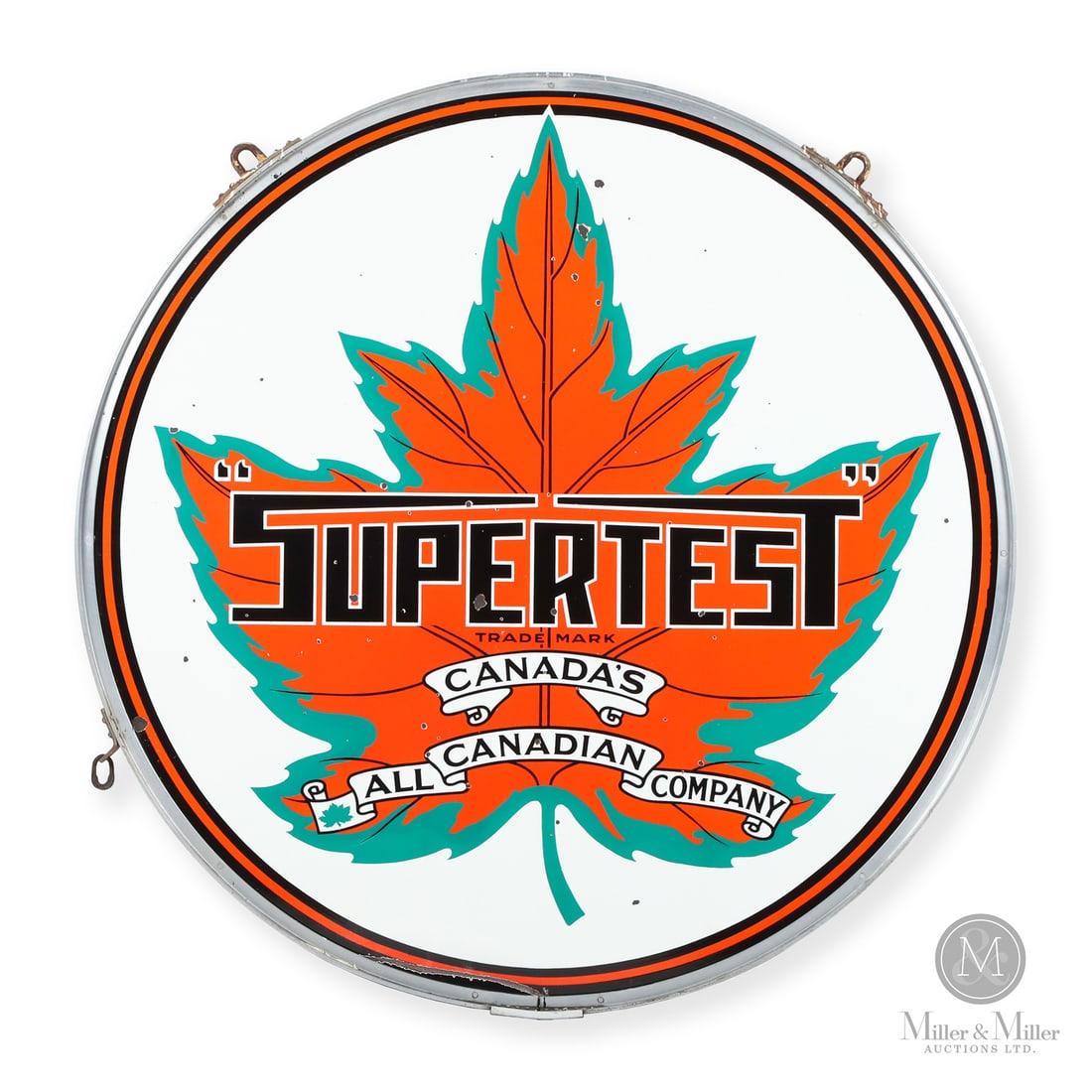 Supertest 5' Service Station Sign: 1940s. Double-sided porcelain (DSP). Supertest Petroleum was founded in London, Ontario, in 1923 by J. Gordon Thompson and James D. Good. The Supertest name was chosen because it conveyed quality and 
