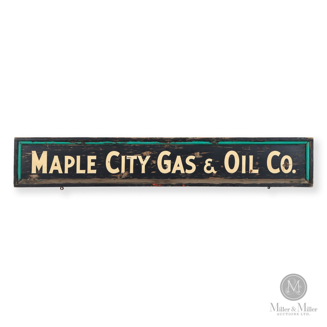 Maple City Gas & Oil Co., London, Ontario Sign: 1930s-1940s. Painted wood. Maple City Gas & Oil Co. was a regional Canadian fuel distributor that operated in London, Ontario, from 1938 to the 1960s. During this era, many gas stations were individua