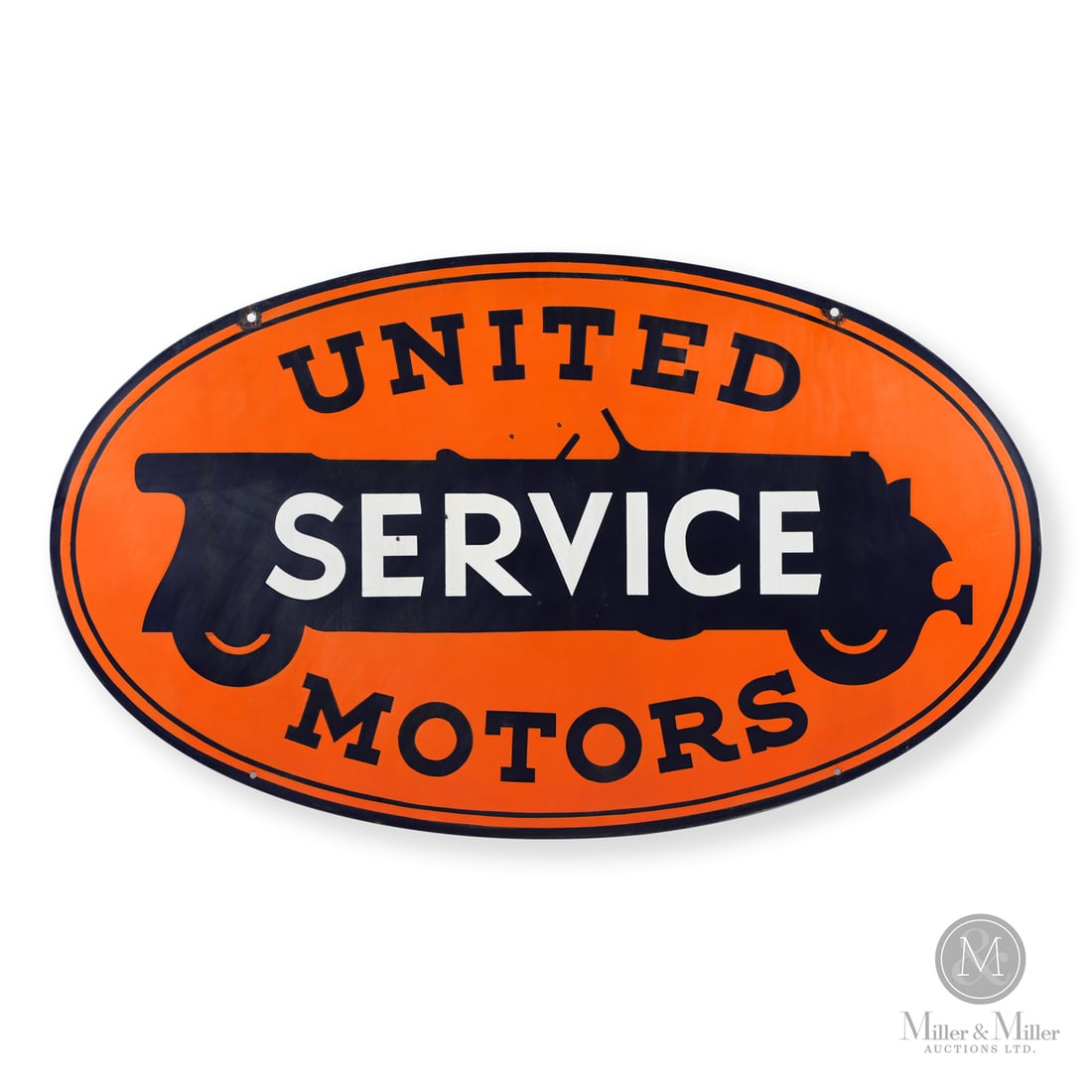 United Motors Service Garage Sign: 1930s. Double-sided porcelain (DSP). United Motors Corporation, founded in 1916, was acquired by General Motors in 1918. General Motors used it to standardize the national distribution and repair of p