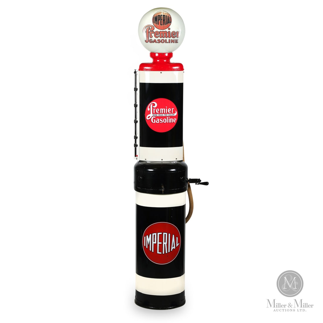 Gilbert & Barker Imperial Oil "Self Measuring" Gas Pump: 1920s. A Canadian Imperial "Red Ball" Premier Gasoline pump. All items are guaranteed authentic by Miller & Miller Auctions. All purchases are eligible for free delivery to the Check the Oil Show on J