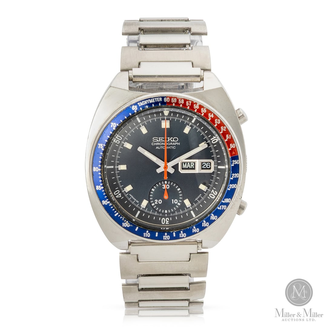 Seiko, Ref. 6139-6000 Pogue "Pepsi": Japanese. Stainless steel on stainless steel flex bracelet. The Seiko "Pepsi" bezel is one of the most celebrated and recognizable design motifs in affordable horology, earning its nickname from the