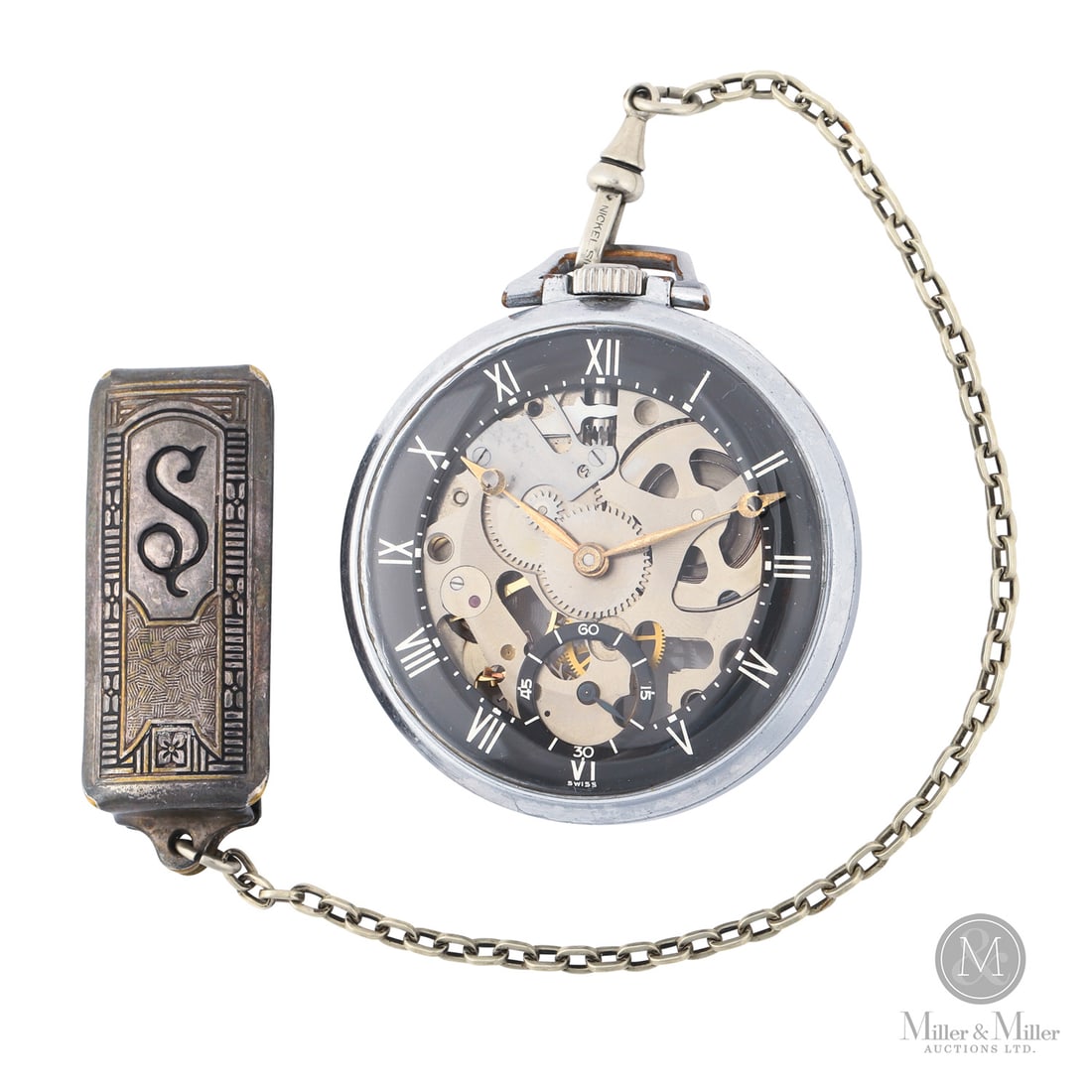 Girard-Perregaux Shell Oil Skeletonized Promotional: Swiss. Stainless steel. This Girard-Perregaux pocket watch is a rare and visually captivating piece of corporate horological history, commissioned by the Shell Oil Company as a high-level promotional