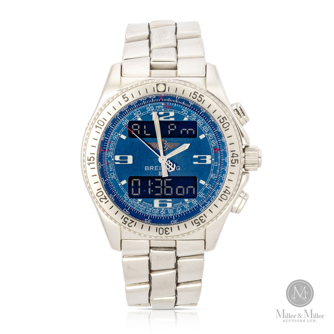 Breitling, Ref. A68362 B1: Swiss. Stainless steel. The Breitling B-1 stands as an iconic instrument watch from Breitling's professional pilot collection. This particular model features a striking blue dial that provides a