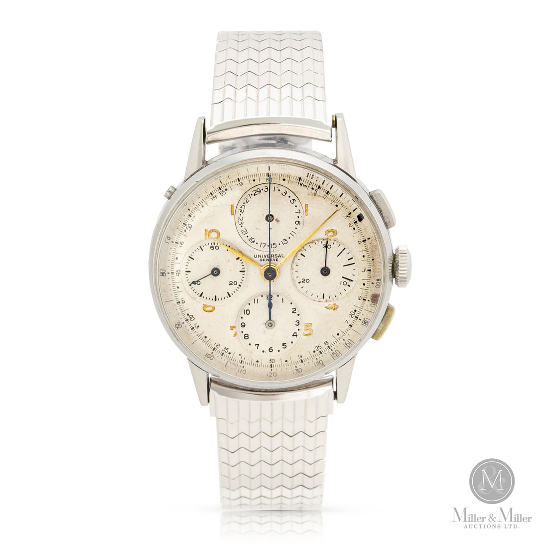 Universal Genève, Ref. 22530 Dato Compax: Swiss. Stainless steel. The Universal Genève Dato-Compax Reference 22530 is a masterpiece of mid-century watchmaking complexity, standing out as the world’s first chronograph to feature an