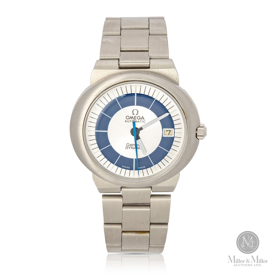 Omega, Ref. 166.039 Dynamic Auto Date: Swiss. Stainless steel. The Omega Dynamic is an icon of avant-garde 1960s design, defined by its aerodynamic, one-piece case and seamless integrated stainless steel bracelet. This distinctive