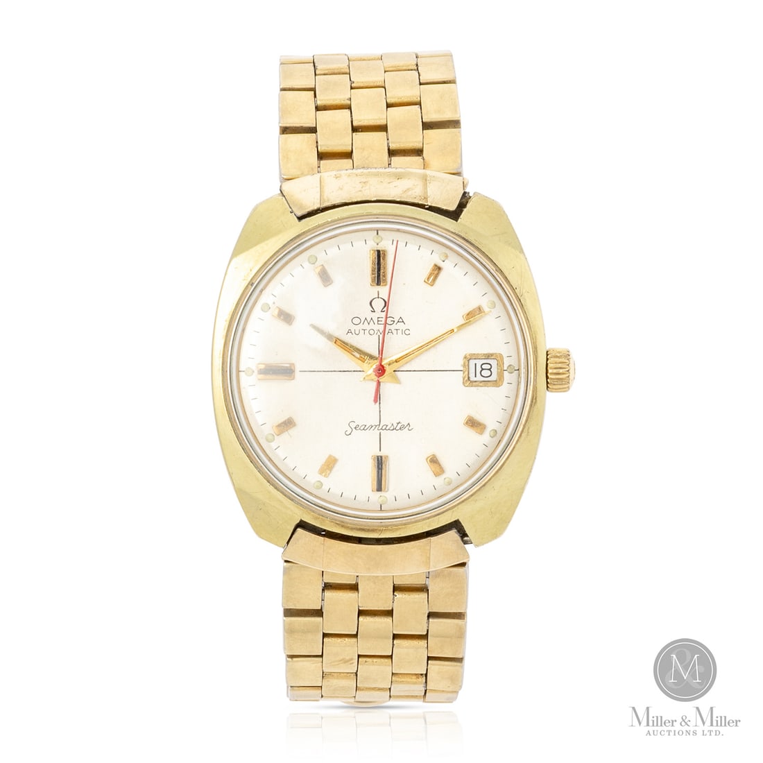 Omega, Ref. 166.022 Seamaster: Swiss. Gold-plated. The Omega Seamaster reference 166.022 is an expression of late-1960s and early-70s design, moving away from traditional round forms toward a bold cushion-style case. This model is