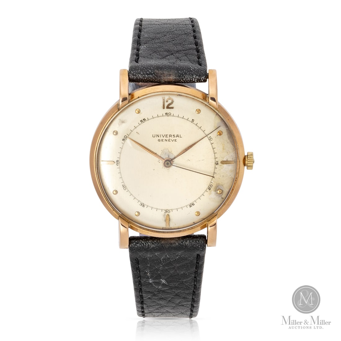 Universal Geneve, 18K Dress: Swiss. 18K yellow gold. This Universal Genève is a masterclass in mid-century Swiss minimalism, emphasizing the "less is more" philosophy. Housed in a solid 18K yellow gold case, the timepiece featur
