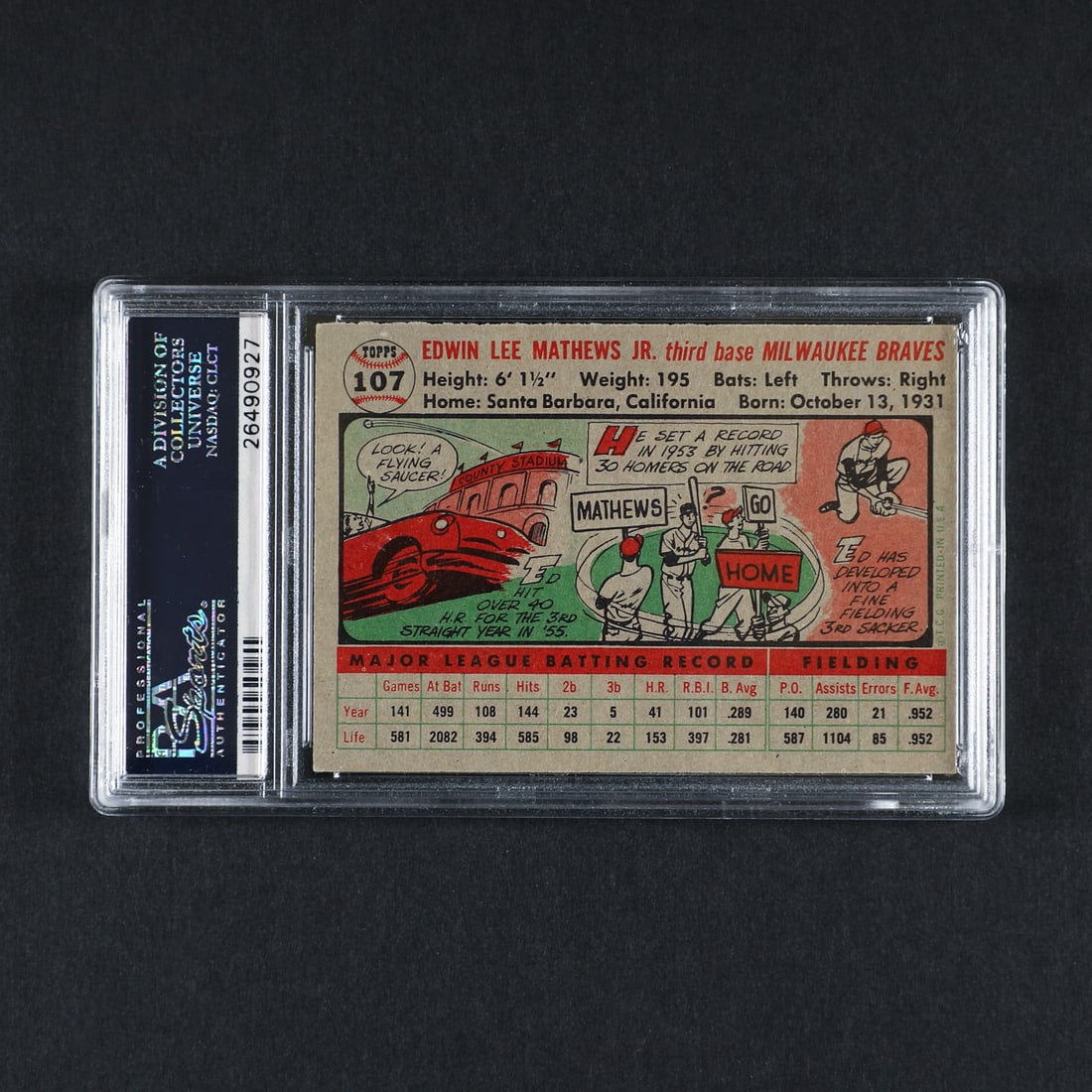 1956 Topps #107 Ed Mathews (PSA 7 NM) - 2