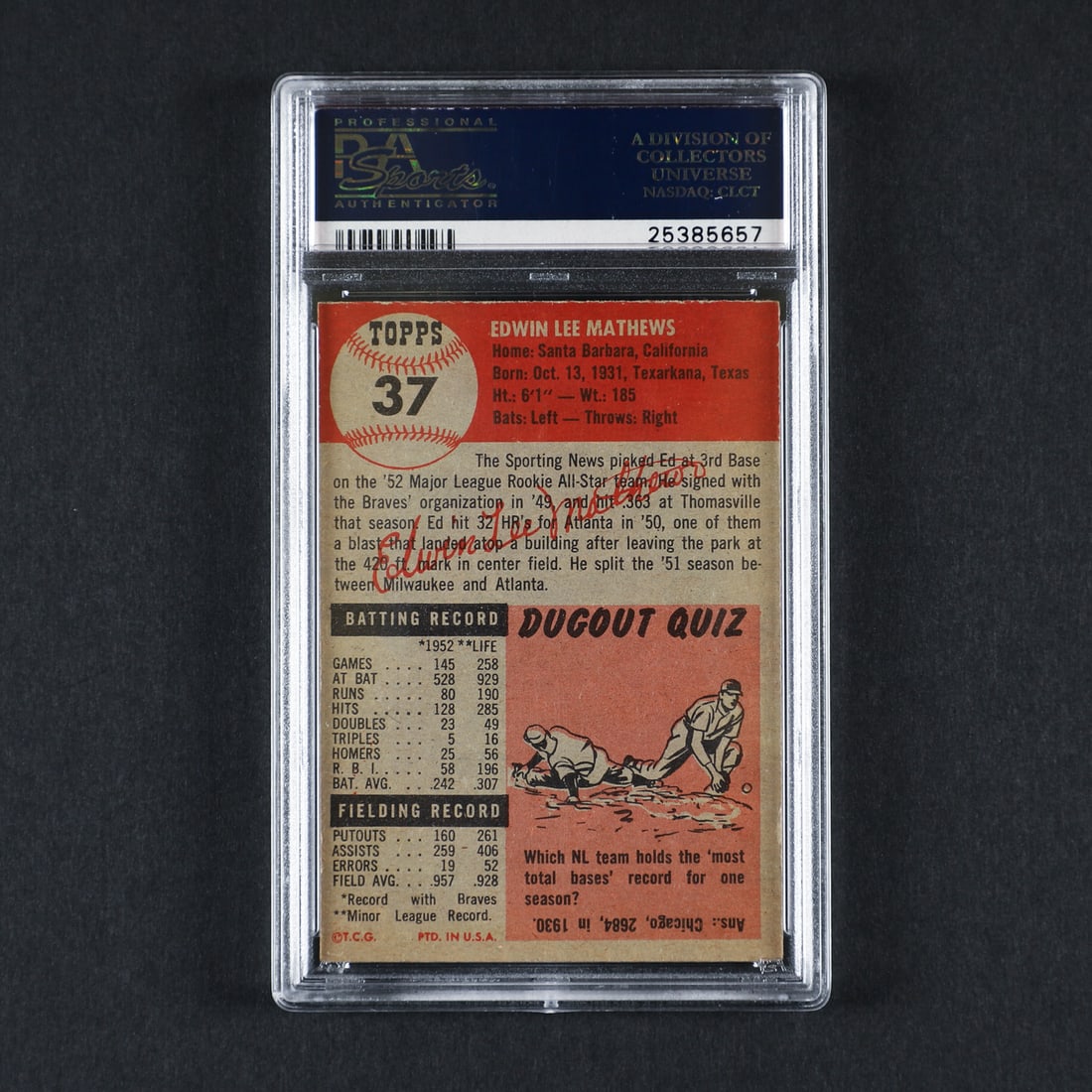 1953 Topps #37 Ed Mathews (PSA 5 EX) - 2