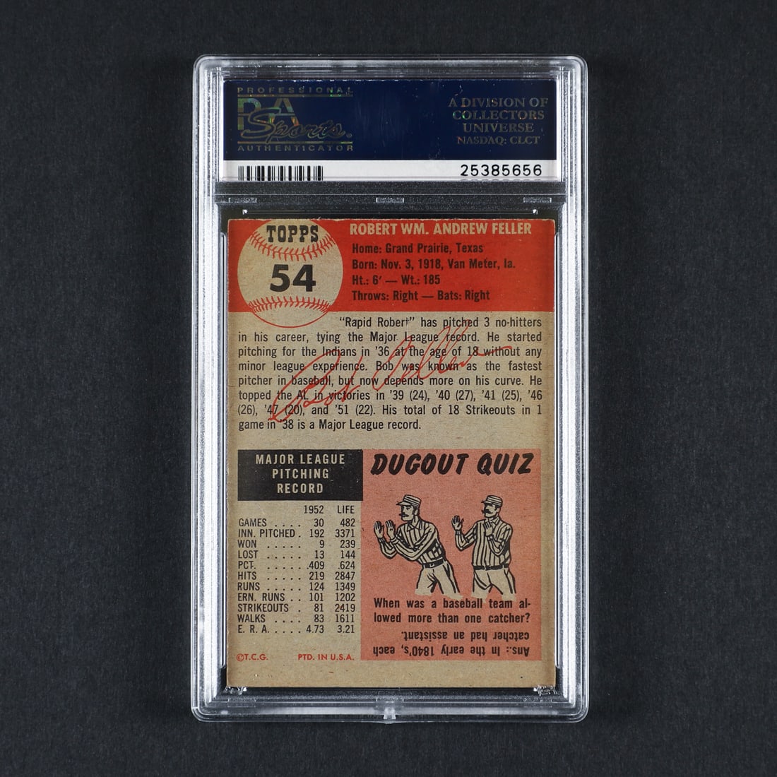1953 Topps #54 Bob Feller (PSA 6 EX-MT) - 2