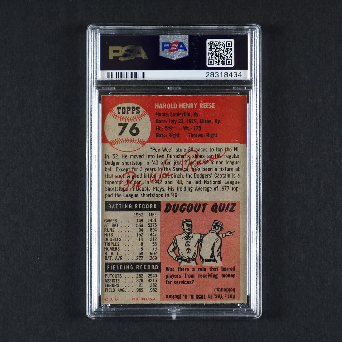 1953 Topps #76 Pee Wee Reese (PSA 5.5 EX+) - 2