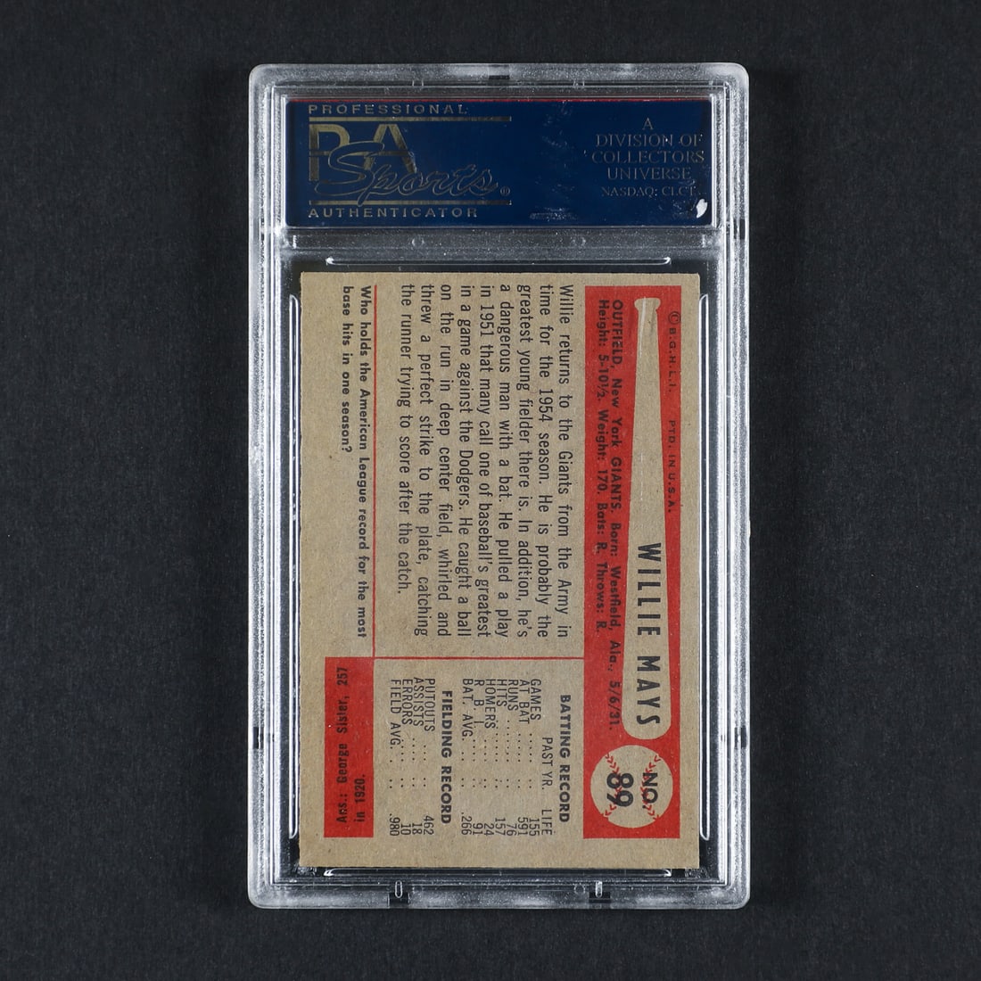 1954 Bowman #89 Willie Mays (PSA 7 NM) - 2