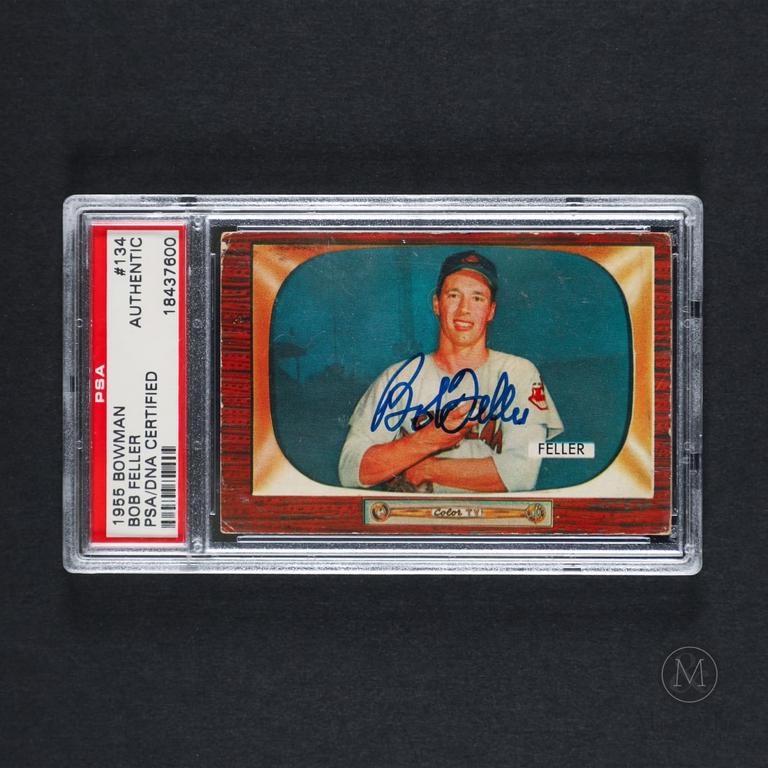 1955 Bowman #134 Bob Feller Auto (PSA/DNA Certified): Offered here is the 1955 Bowman #134 card featuring Bob Feller. This example has been signed boldly by Feller at the card's central portion. Bob Feller forged a legendary Hall of Fame career anchored 