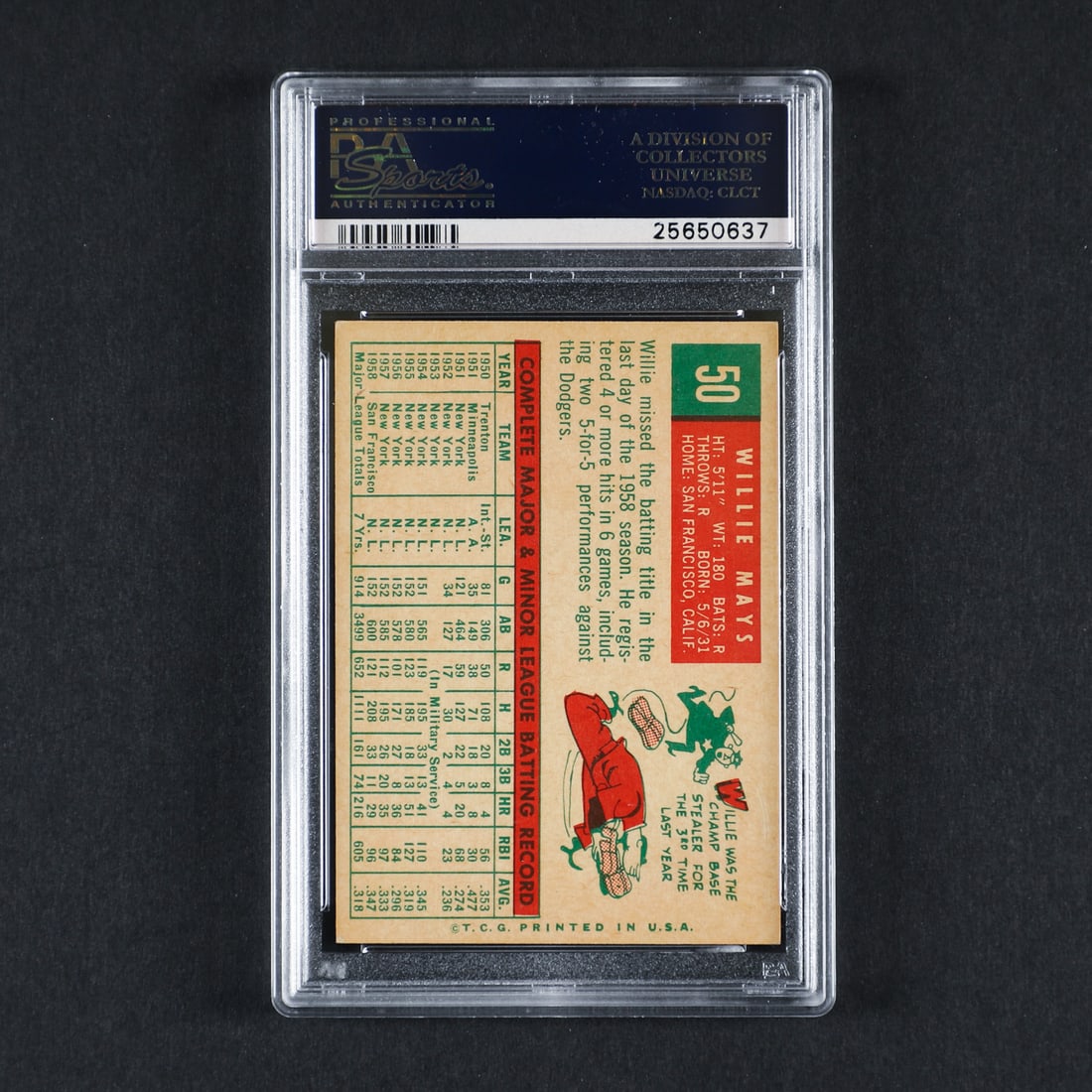 1959 Topps #50 Willie Mays (PSA 6 EX-MT) - 2
