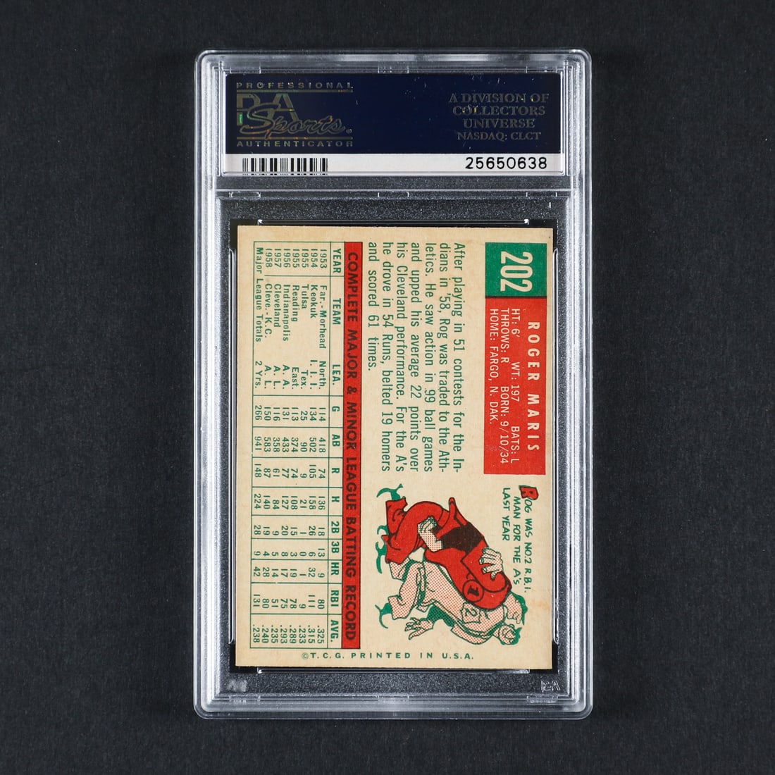 1959 Topps #202 Roger Maris (PSA 6 EX-MT) - 2