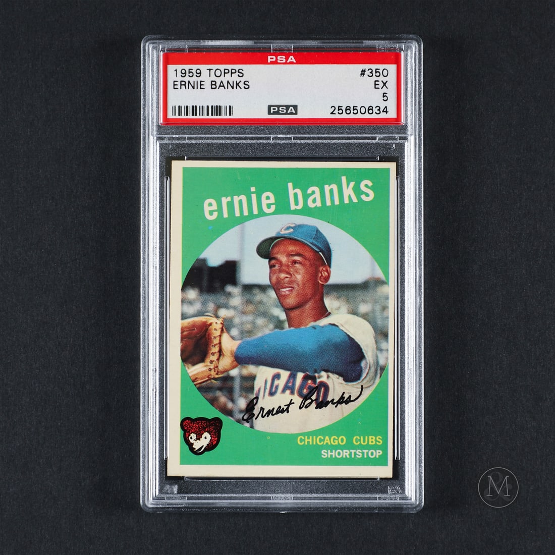 1959 Topps #350 Ernie Banks (PSA 5 EX): Offered here is the 1959 Topps Ernie Banks card (#350). This issue is significant as it was released during Banks' second consecutive National League MVP-winning season. Ernie Banks played 19 seasons
