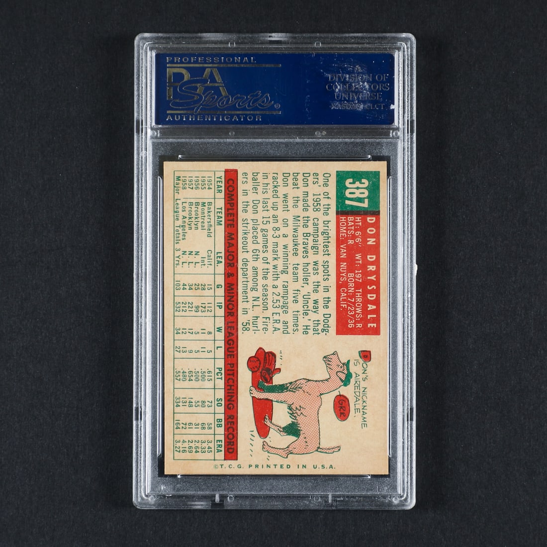 1959 Topps #387 Don Drysdale (PSA 7 NM) - 2